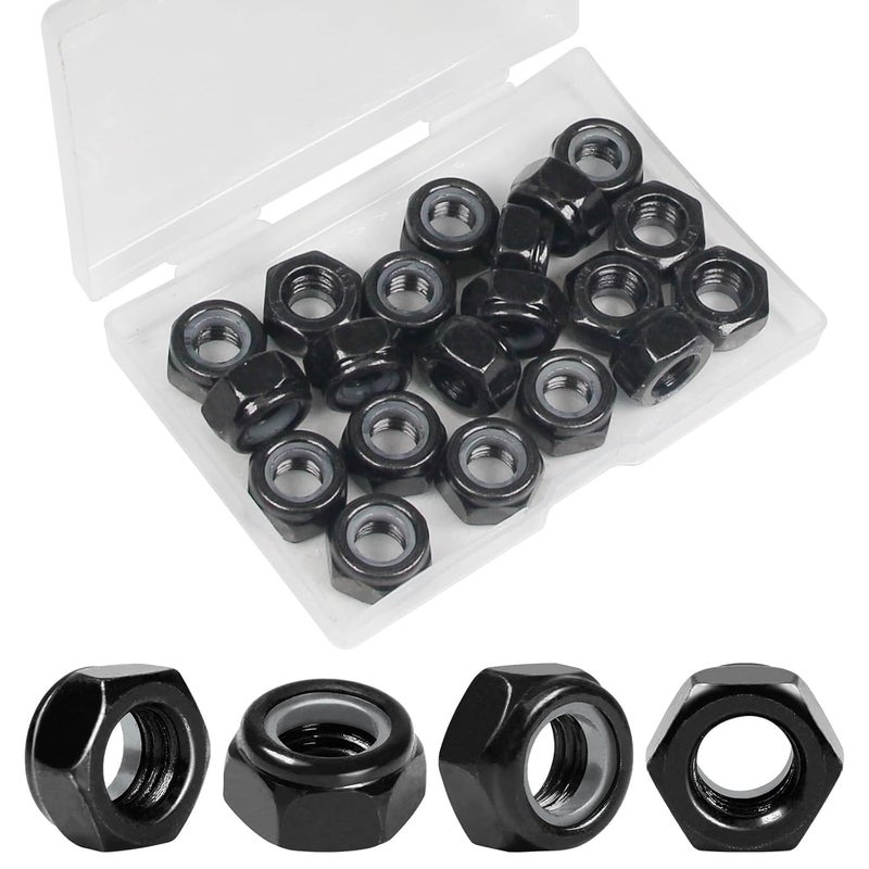Yinpecly 20Pcs M10 x 1.5mm Nylon Insert Hex Lock Nuts Carbon Steel Zinc Plated Locknuts Self-Locking Nut M10 Metric Black Standard Threaded Nylock Nuts for Industrial Construction Fasteners - Image 1